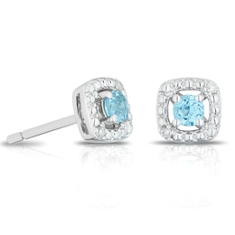 Sterling Silver Diamond & Topaz September Birthstone Earrings