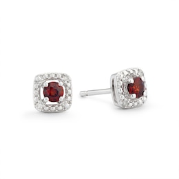Sterling Silver Diamond & Garnet January Birthstone Earrings