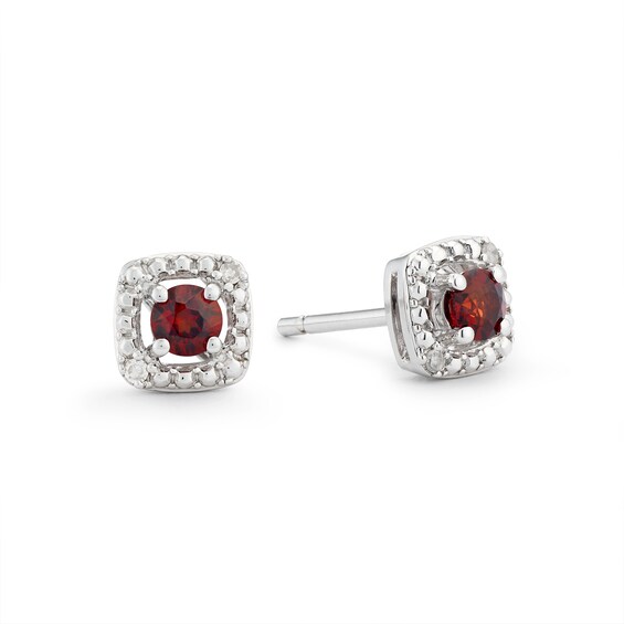 Sterling Silver Diamond and Garnet January Birthstone Earrings