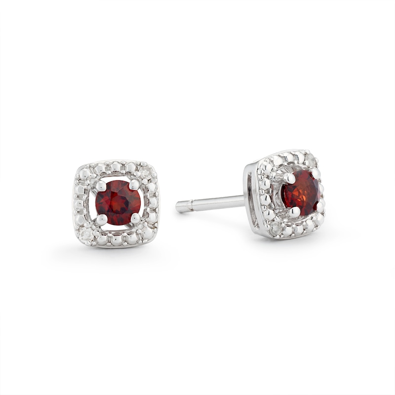 Main Image 1 of Sterling Silver Diamond & Garnet January Birthstone Earrings