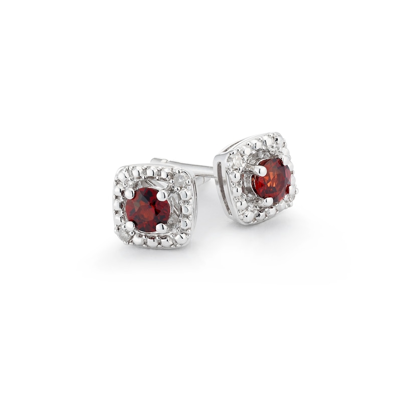 Main Image 2 of Sterling Silver Diamond & Garnet January Birthstone Earrings