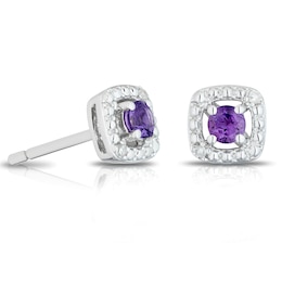 Sterling Silver Diamond & Amethyst February Birthstone Earrings