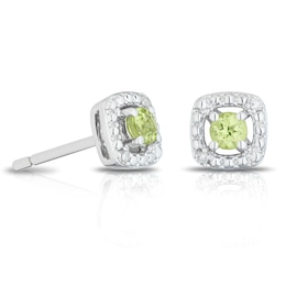 Sterling Silver Diamond & Peridot August Birthstone Earrings