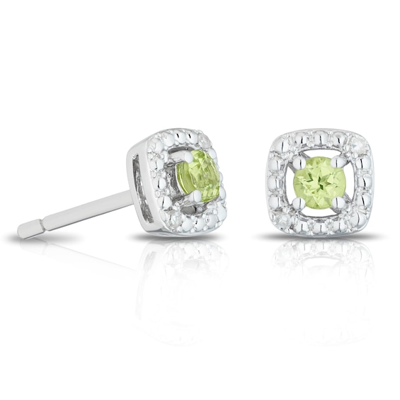 Sterling Silver Diamond and Peridot August Birthstone Earrings
