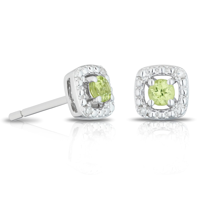 Main Image 1 of Sterling Silver Diamond & Peridot August Birthstone Earrings