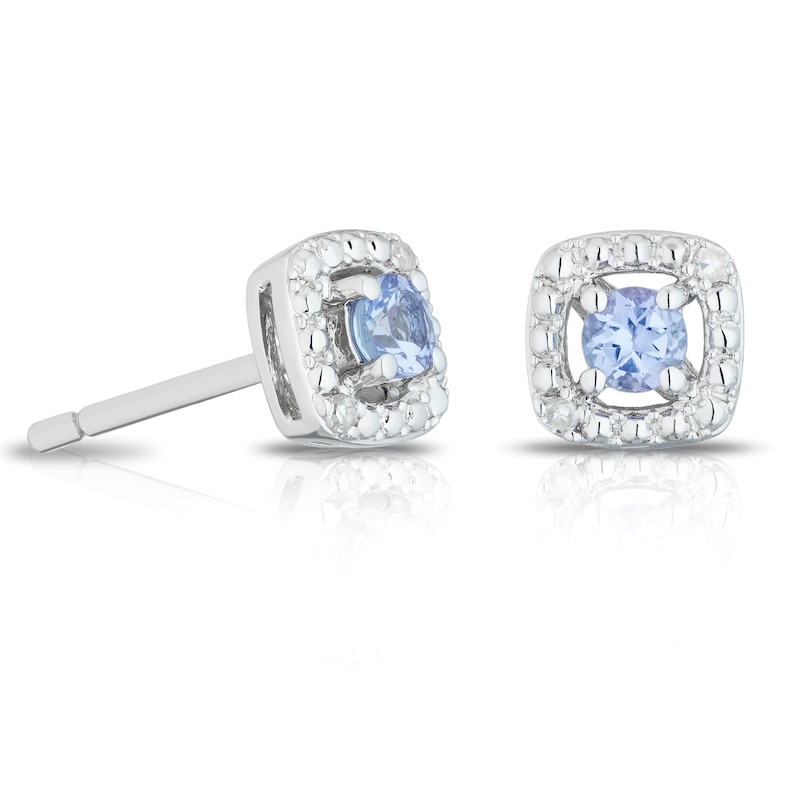 Main Image 1 of Sterling Silver Diamond & Tanzanite December Birthstone Earrings
