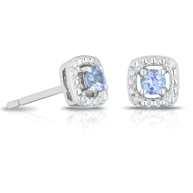 Silver Diamond & Tanzanite December Birthstone Earrings