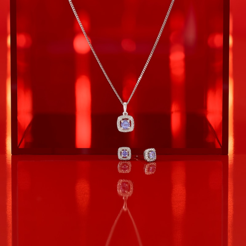 Main Image 2 of Sterling Silver Diamond & Tanzanite December Birthstone Earrings