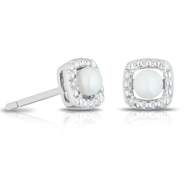 Silver Diamond & Pearl June Birthstone Earrings
