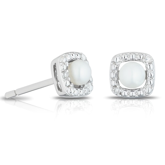 Sterling Silver Diamond and Pearl June Birthstone Earrings
