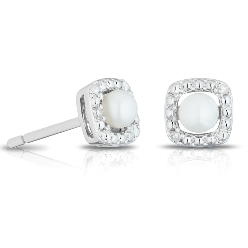 Main Image 1 of Sterling Silver Diamond & Pearl June Birthstone Earrings