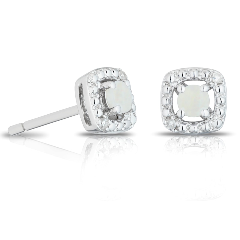 Silver Diamond & Opal October Birthstone Earrings