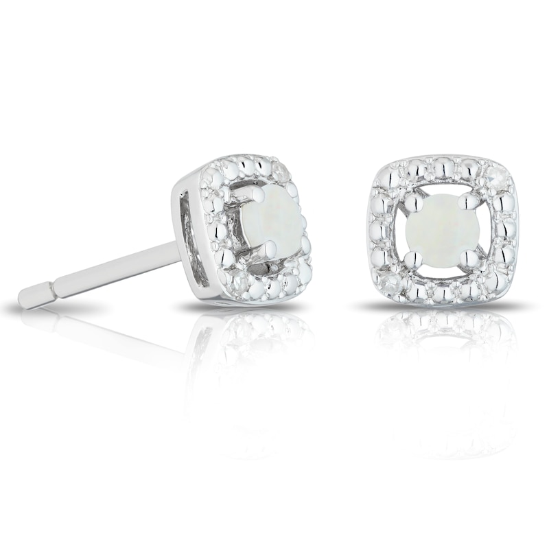 Main Image 1 of Sterling Silver Diamond & Opal October Birthstone Earrings