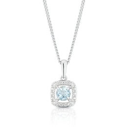 Sterling Silver Diamond & Aquamarine March Birthstone Pendant