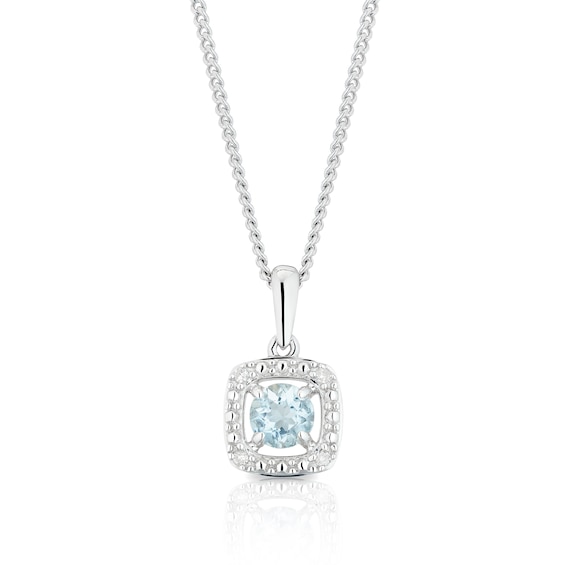 Sterling Silver Diamond and Aquamarine March Birthstone Pendant
