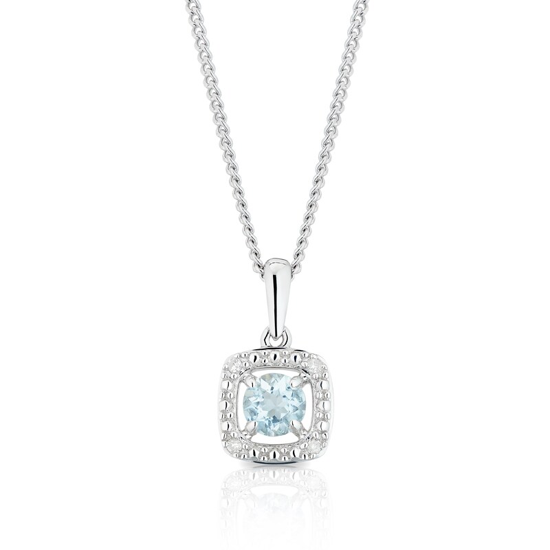 Main Image 1 of Sterling Silver Diamond & Aquamarine March Birthstone Pendant