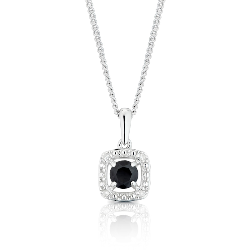 Main Image 1 of Sterling Silver Diamond & Sapphire September Birthstone Pendant