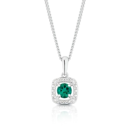 Sterling Silver Diamond & Created Emerald May Birthstone Pendant