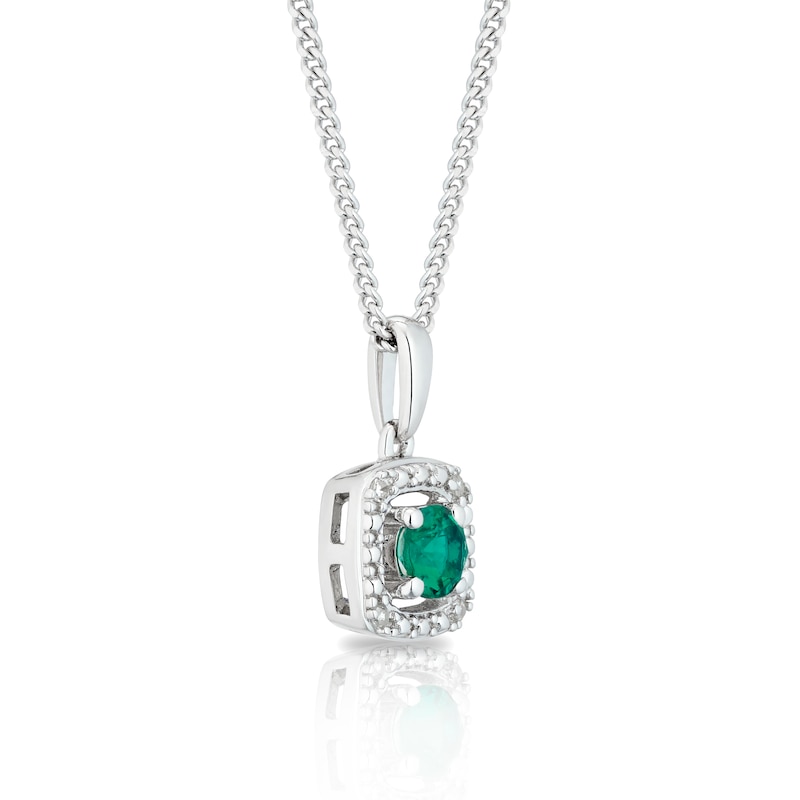 Silver Diamond & Created Emerald May Birthstone Pendant