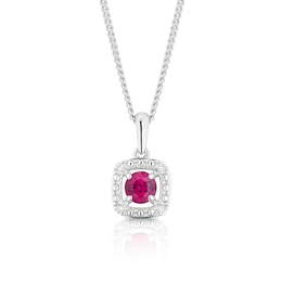 Sterling Silver Diamond & Created Ruby July Birthstone Pendant