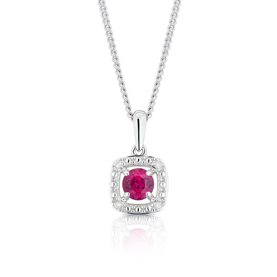 Sterling Silver Diamond and Created Ruby July Birthstone Pen