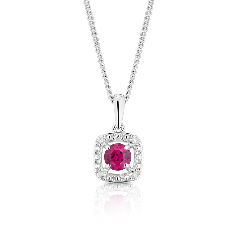 Main Image 1 of Sterling Silver Diamond & Created Ruby July Birthstone Pendant