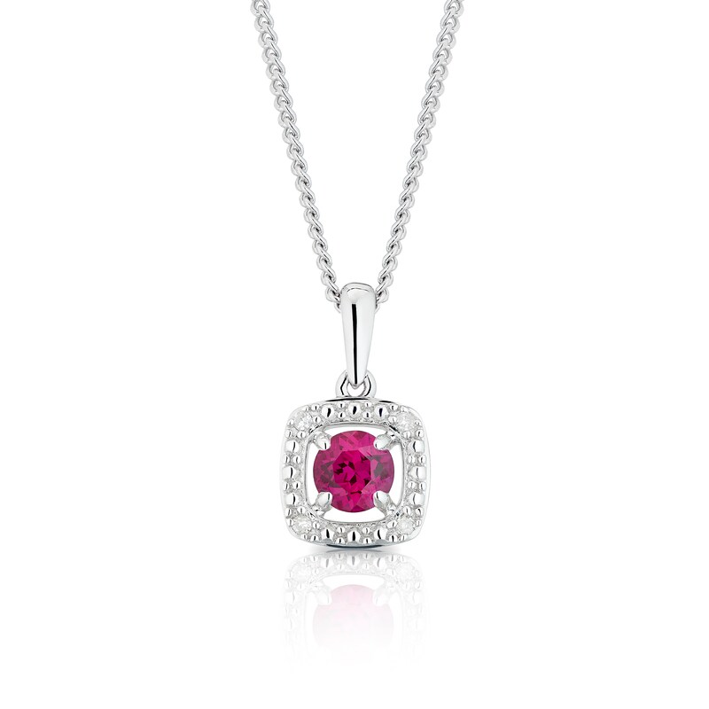 Silver Diamond & Created Ruby July Birthstone Pendant