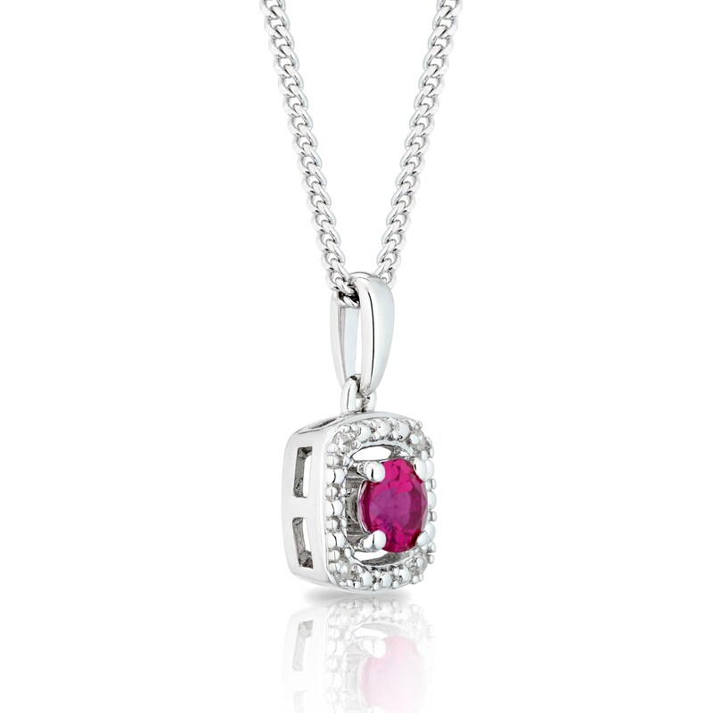 Main Image 2 of Sterling Silver Diamond & Created Ruby July Birthstone Pendant