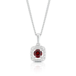 Sterling Silver Diamond & Garnet January Birthstone Pendant