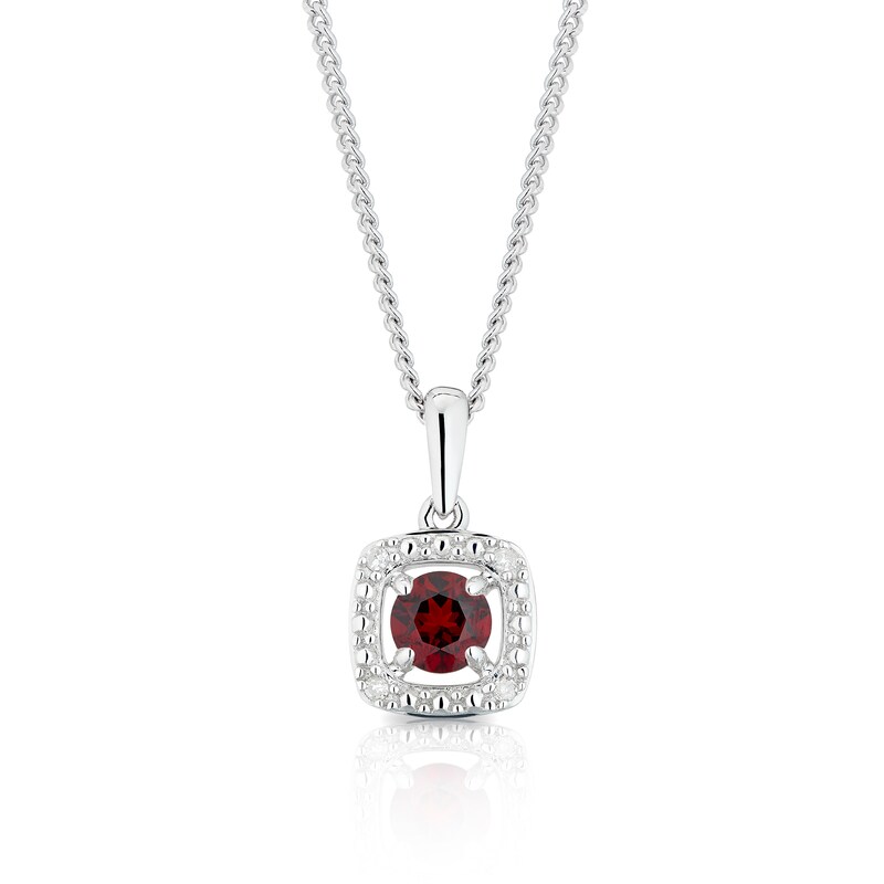 Main Image 1 of Sterling Silver Diamond & Garnet January Birthstone Pendant