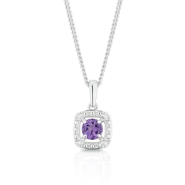 Sterling Silver Diamond & Amethyst February Birthstone Pendant