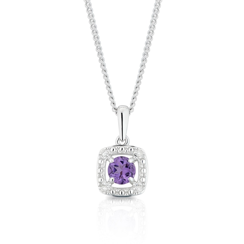 Silver Diamond & Amethyst February Birthstone Pendant