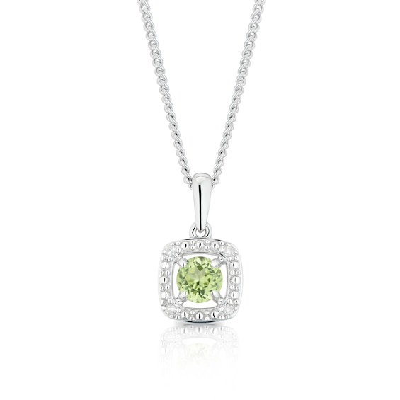 Sterling Silver Diamond and Peridot August Birthstone Pendan