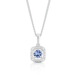 Sterling Silver Diamond & Tanzanite December Birthstone Pendant