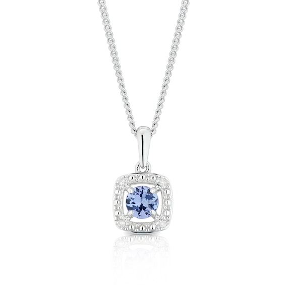Sterling Silver Diamond and Tanzanite December Birthstone Pendant