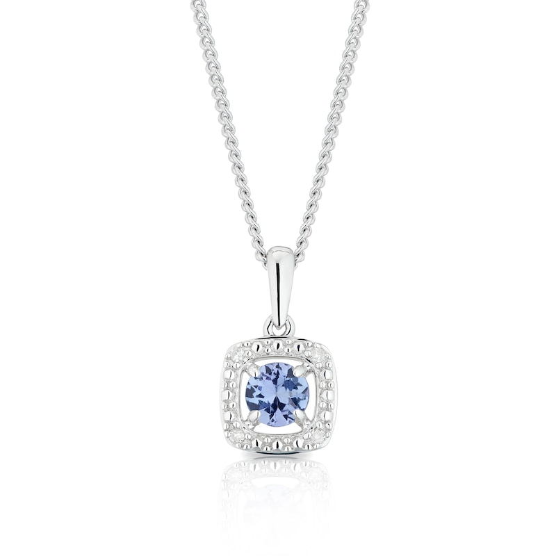 Silver Diamond & Tanzanite December Birthstone Pendant