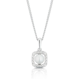 Sterling Silver Diamond & June Pearl Birthstone Pendant