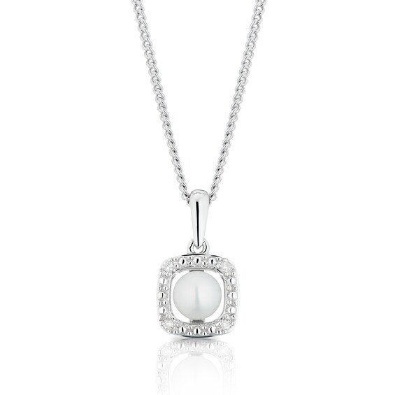 Sterling Silver Diamond and June Pearl Birthstone Pendant