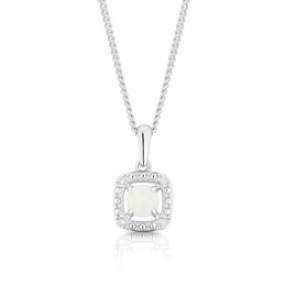 Sterling Silver Diamond & Opal October Birthstone Pendant