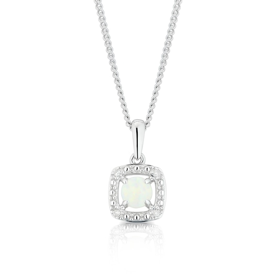 Sterling Silver Diamond and Opal October Birthstone Pendant