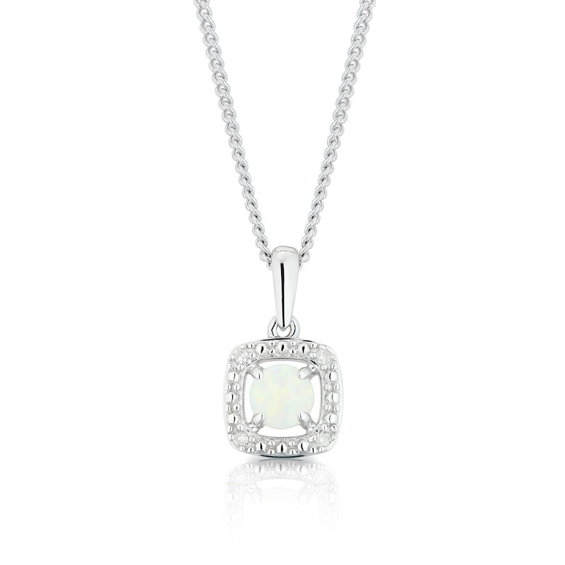 Silver Diamond & Opal October Birthstone Pendant