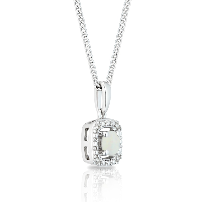 Silver Diamond & Opal October Birthstone Pendant