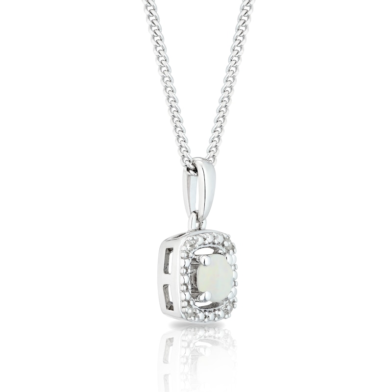 Main Image 2 of Sterling Silver Diamond & Opal October Birthstone Pendant