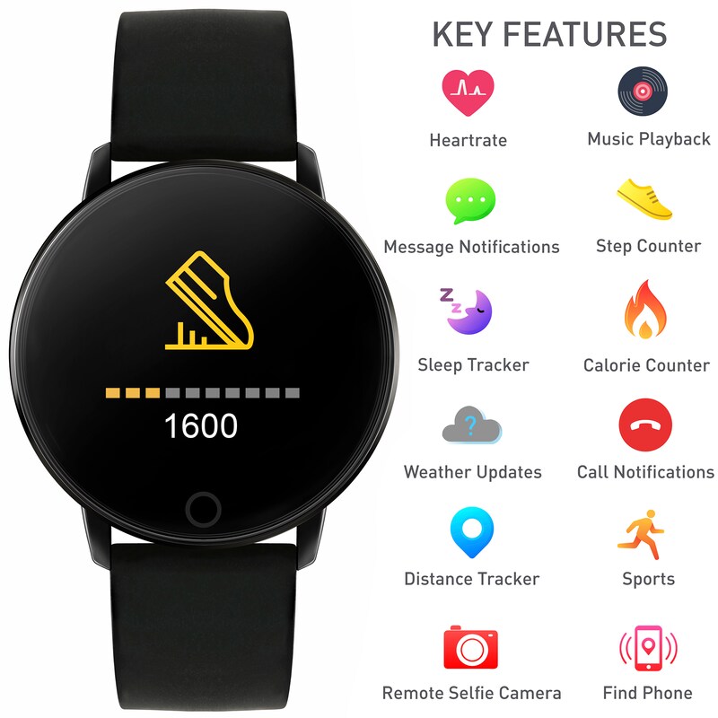 Reflex Active Series 5 Black Silicone Strap Smart Watch