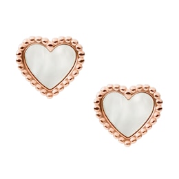 Fossil I Heart You Rose Gold Tone Mother Of Pearl Earrings