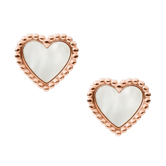 Fossil I Heart You Rose Gold Tone Mother Of Pearl Earrings