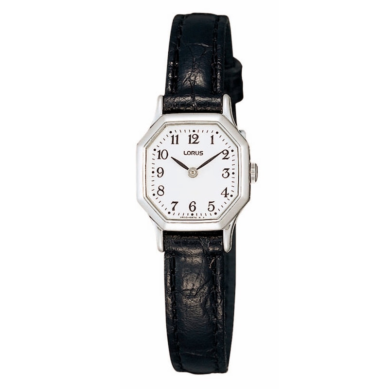 Main Image 1 of Lorus Women's Octagonal White Sunray Dial Black Leather Strap Watch