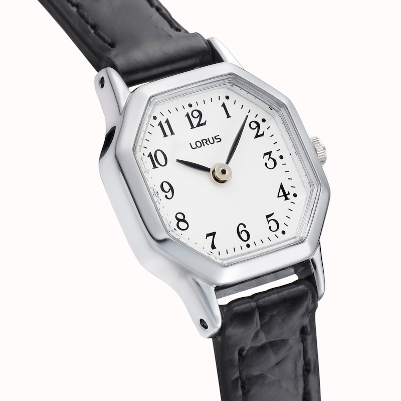 Main Image 2 of Lorus Women's Octagonal White Sunray Dial Black Leather Strap Watch