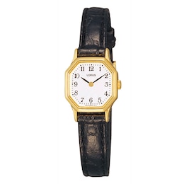 Lorus Women's Octagonal White Dial Black Leather Strap Watch
