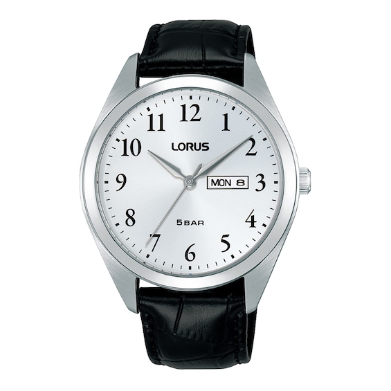 Lorus Men's Heritage Classic White Dial & Black Leather Strap Watch